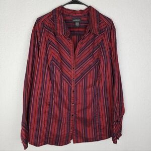 LANE BRYANT Shimmer Stripe Button Up Blouse 26/28